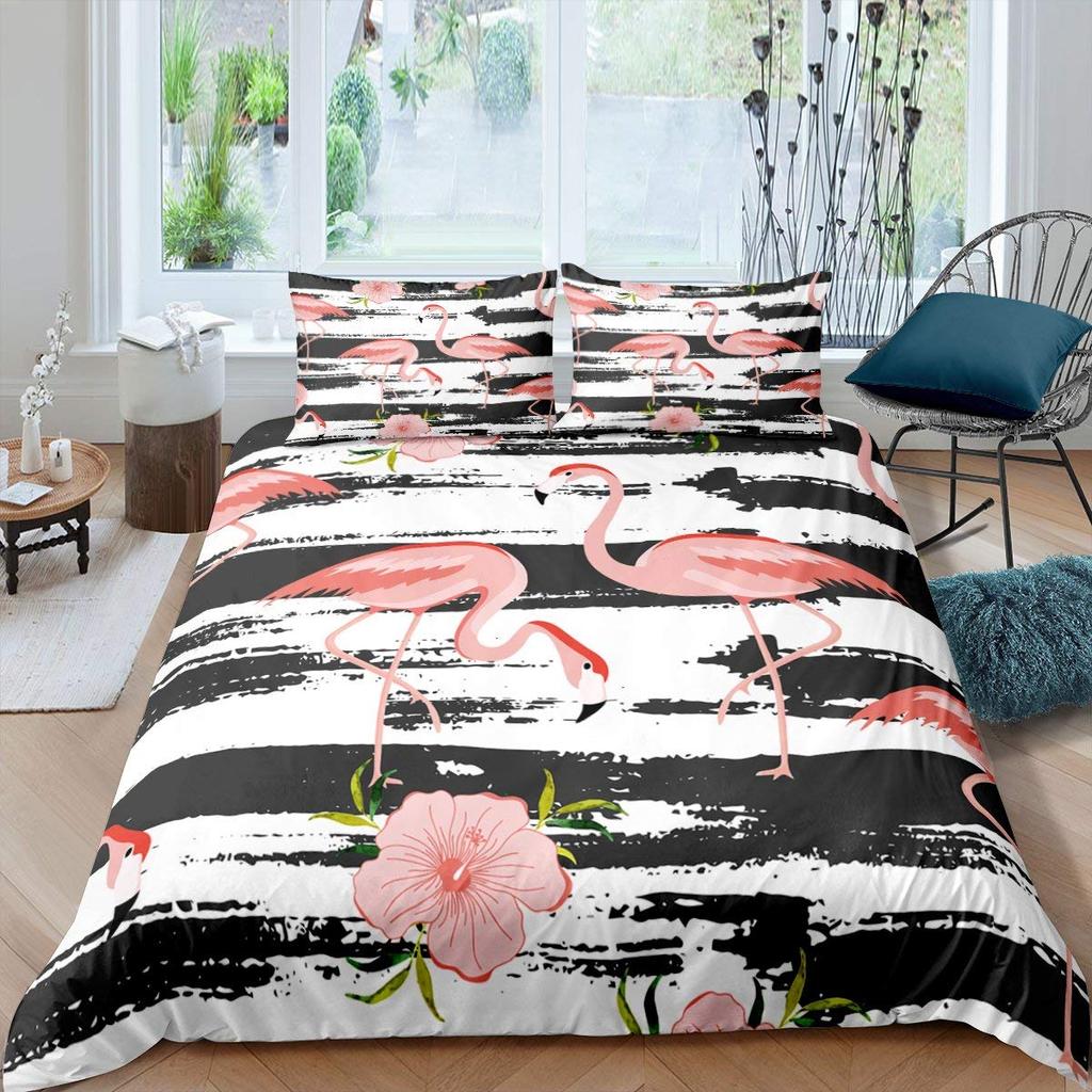 Комплект пододеяльника «Фламинго» Тропические листья Покрывало с рисунком пальм Постельный комплект Красочный полиэстеровый пододеяльник для детей