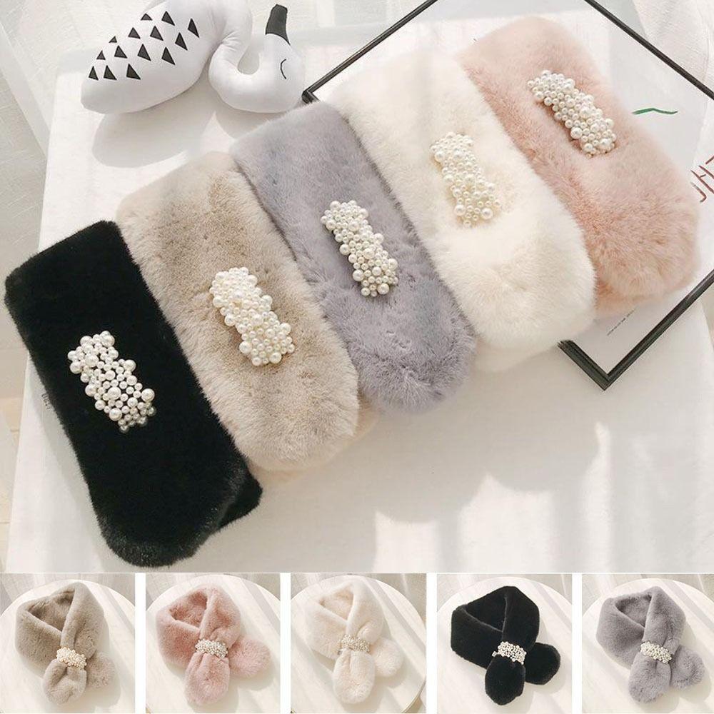 Thicken Shawl Faux Rabbit Fur Plush Neckerchief Wrap Neck Warmer Cross Scarf Solid Color