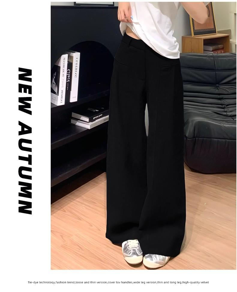 Navy Blue Textured Wide-Leg Petite Pants for Women 145cm - XS, Spring & Autumn Casual Workwear