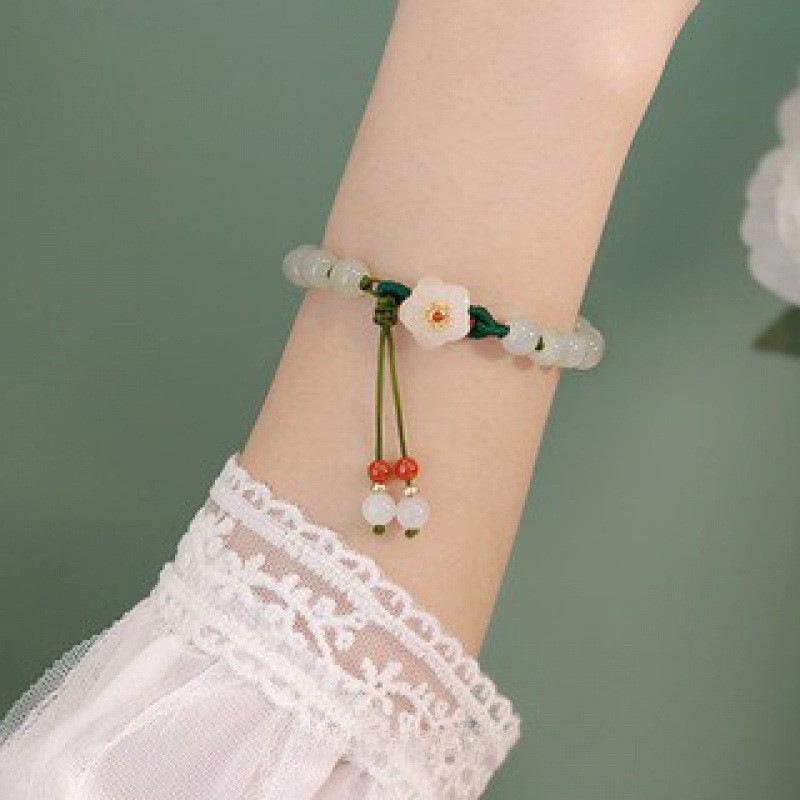 2025 Retro Chinese Camellia Braided Bracelet: Elegant, Ethnic-Style Design for Women