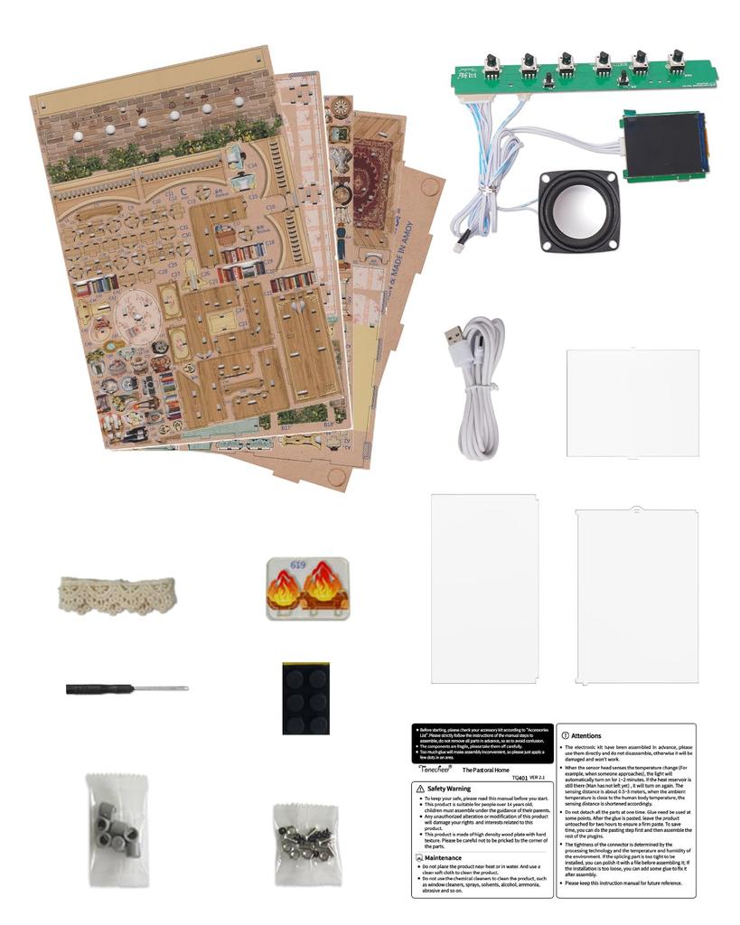 Tonecheer Dollhouse Miniature Handmade Kit DIY Wooden Set Miniature House Kit White Noise 6 Sound Effects with LED Electronic Screen Interior Assembly