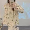 Женский милый кружевной бархатный пижамный комплект - коралловый бархат и фланель, квадратный воротник, домашняя одежда
