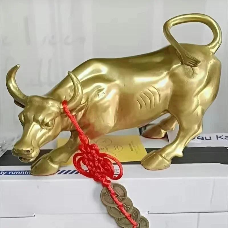 Латунный Бык Уолл-стрит Скульптура Быков Медная Статуя Коровы Талисман Украшение Декор Офиса Изысканные Ремесла Подарок для Бизнеса