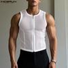 Летние мужские облегающие полупрозрачные спортивные майки без рукавов на молнии