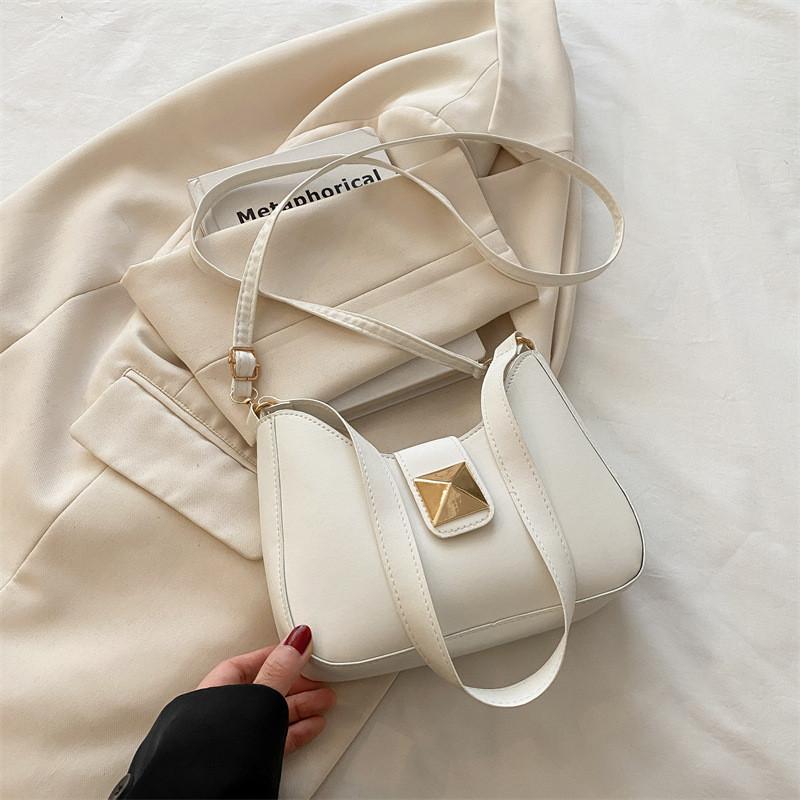 Color Solid Simple Gold Buckle Decoration Women Casual Shoulder Bag Daily For