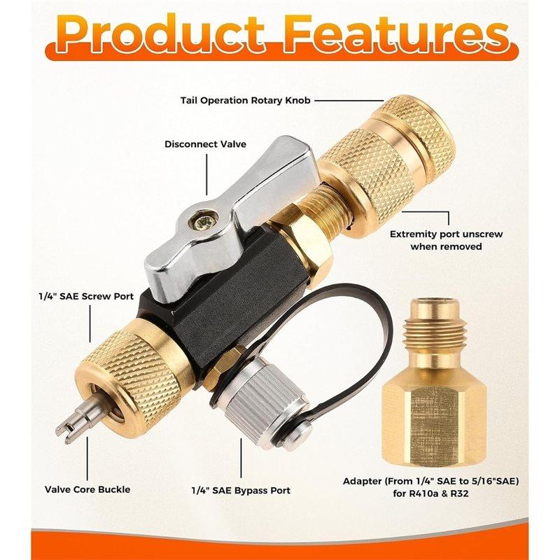 A71G-For HVAC Valve Core Removal Tool- 11 Cores Included(1/1")& 1/16" System Connection For HVAC And AC Systems