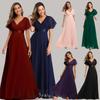 Plus Size Handmade Pleated Double V-Neck Bell Sleeve Chiffon Evening Gown for Spring/Summer