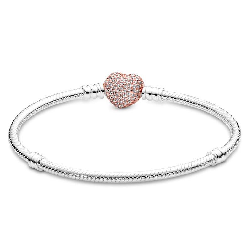 Rz Authentic 925 Sterling Silver Charm Snake Chain Bracelet Bangle Women's Romantic Party Accessories Fashion Gift