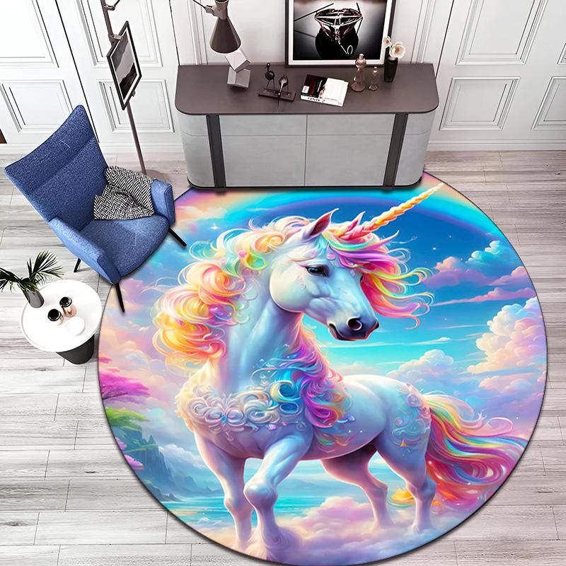 Rainbow Unicorn Fantasy Sky Round Rug Home Soft Decorative Anti Slip Yoga Table And Chair Mat Carpet Outdoor Floor Mat Carpet S4
