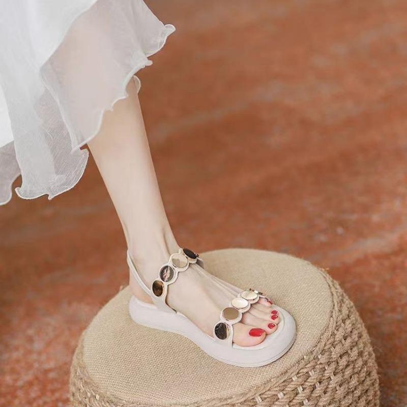 Распродажа женской обуви, новинка 2024 года, модные женские сандалии с пряжкой, летние однотонные уличные повседневные женские пляжные сандалии на плоской подошве, сандалии Zapatos