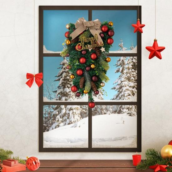 Рождественский венок на дверь, изысканный шар, бант, декор, гирлянда, подвесной венок на входную дверь для праздничного декора