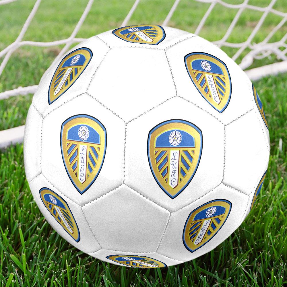 Leeds United AFC Size 5 Soccer Ball, Machine-Stitched PVC, Durable & High Bounce, All Ages Fit, fan merchandise, matches & outdoor use.
