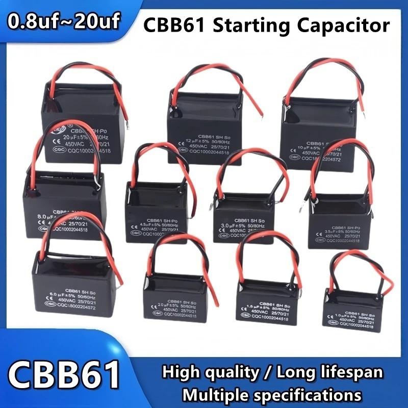 CBB61 450V Start Capacitor 1uf/1.5/1.8/2/2.5/3/4/5/6/7/8UF/10/12/15/18/20 UF Fan Ceiling Exhaust Motor Run Capacitor CBB