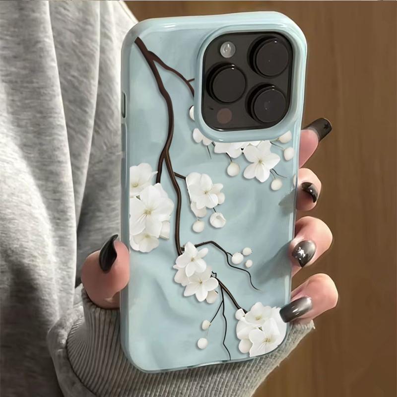 Белый чехол с цветами для iPhone 17 16 Plus 15 Pro 14 13 12 11 Pro Max 17 Air 16E Розовый Желтый Синий Ударопрочный Мягкий ТПУ Чехол