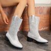 Fashion Women's Fashion Thick Heel Single Boots Autumn New Pointed Head Suede Matching Color Anti-slip Wear-resistant Mid-calf Boots