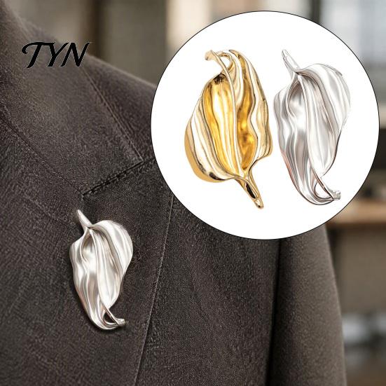 Women Minimalist Jewelry Irregular Leaf Alloy Brooch Pin, Silver Golden Plated Leaves Everyday Wear Lapel Clothing Accessory for Men Coats Decorative