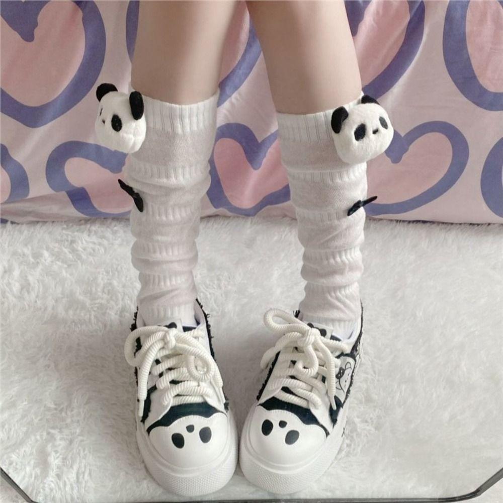 3D Cartoon Panda Mid Tube Socks Breathable Cotton Bow Socks Japanese Style JK Socks Versatile