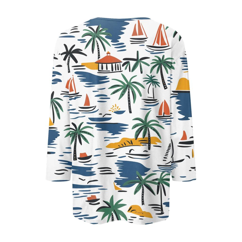 Женская модная повседневная футболка с круглым вырезом и рукавом 3/4, женский топ