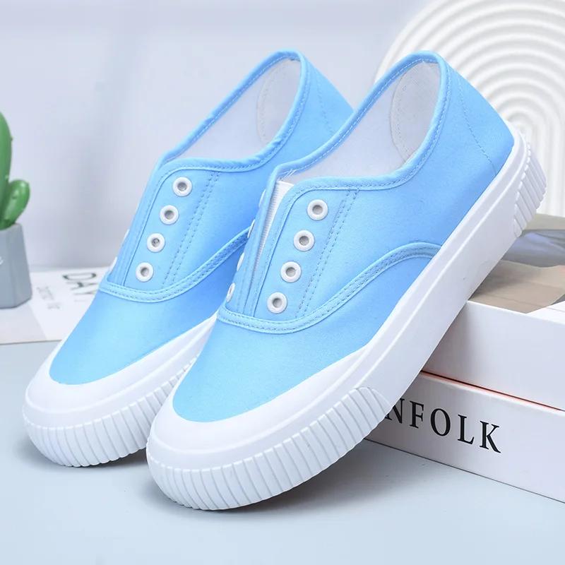Мода 2024 Лето Новые Парусиновые Туфли Женские Туфли На Плоской Подошве Дышащий Верх Многоцветный Дополнительный Женский Обувь 35-40