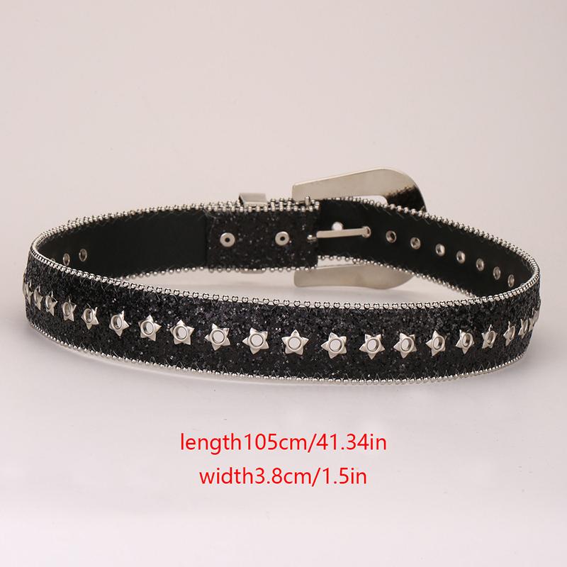 Y2K Women Fashion Solid Print Studded Full Rhinestone Belt Pu Leather Bling Crystal Adjustable Glitter Waistband For Club Party