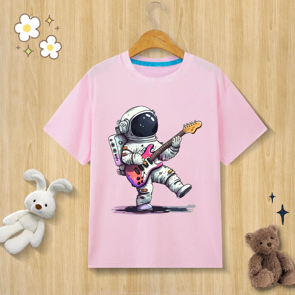 Childrens Pure Cotton Tshirt Astronaut Print Tshirt  Oneck Short Sleeve Kids Clothes Boys Clothes Girls Clothes