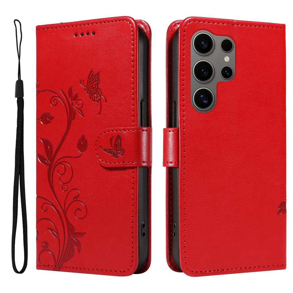 Чехлы из ПУ кожи с цветочным узором для Samsung Galaxy S25 Ultra, кошелек-подставка, чехол для телефона с ремешком