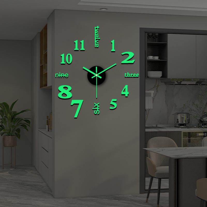 Сделай сам 3D Светящиеся Бесшумные Настенные Часы - Без Сверления, Простое Подвесное Украшение для Гостиной