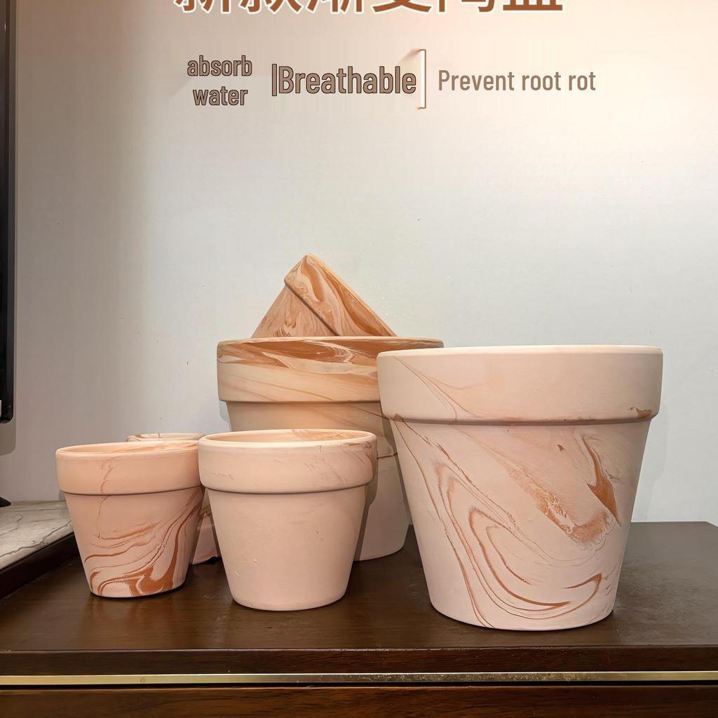 Nordic Style Macchiato Terracotta Flower Pot - Large, Breathable Red Clay with Kiln-Changed Color