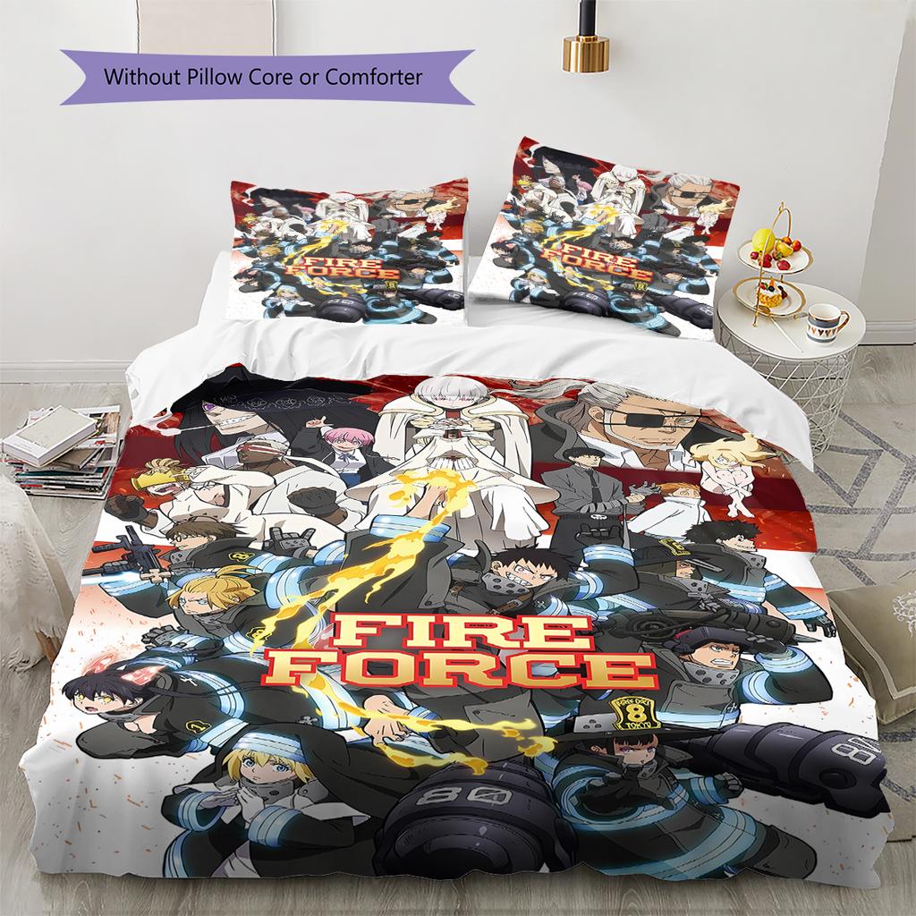 Fire Force Pattern Bedding,Quilt Set Quilt Cover Pillowcase Home Birthday Gift (1 * duvet cover + 2 * pillowcase, without core)