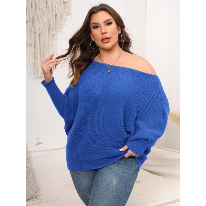 Women S Loose Fit Off Shoulder Batwing Sleeve Pullover Sweater Plus Size