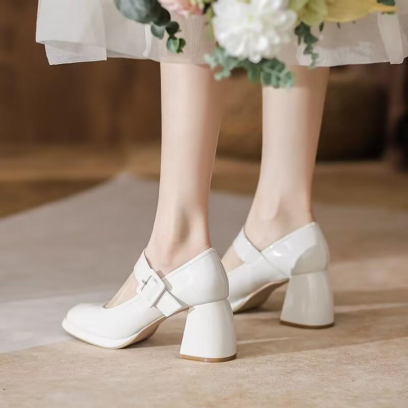 Туфли Мэри Джейн на высоком каблуке женские весна 2025 новые модные темпераментные туфли с круглым носком французские ретро милые туфли Мэри Джейн