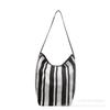 Large Capacity Bag Women's Bag 2025 New Trendy Korean Casual Canvas Tote Bag Contrasting Striped Shoulder Messenger Bag