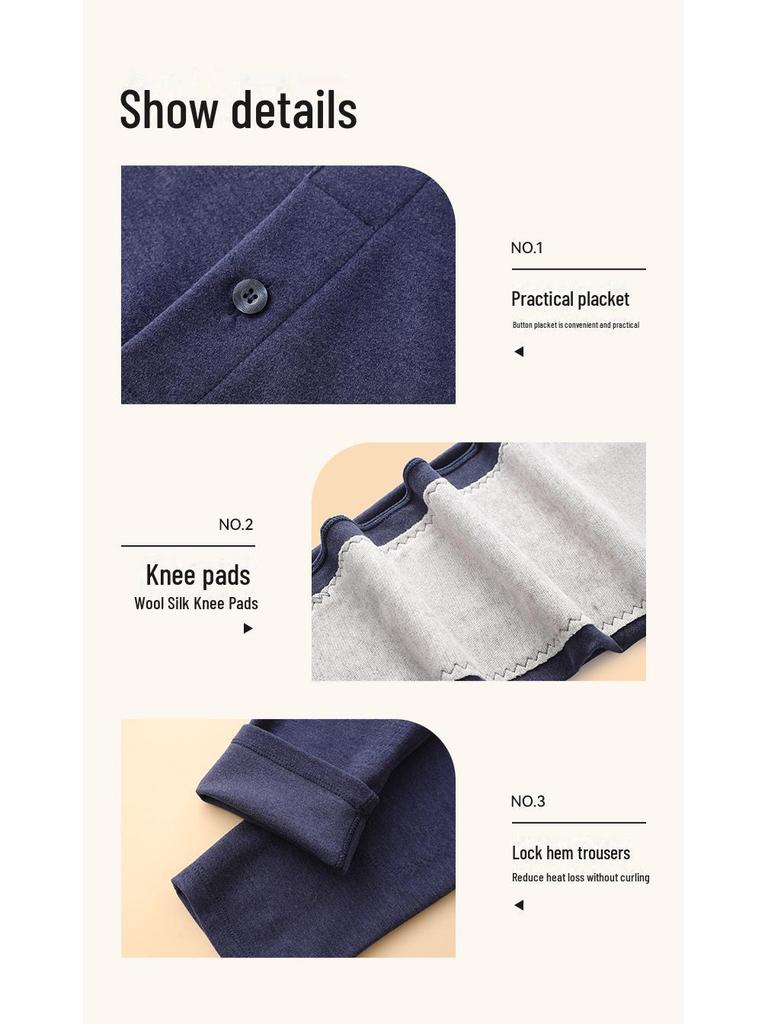 Men's Plus Size Warm Wool-Silk Thermal Knee-Pad Leggings with Temperature-Adjusting Waist Protector