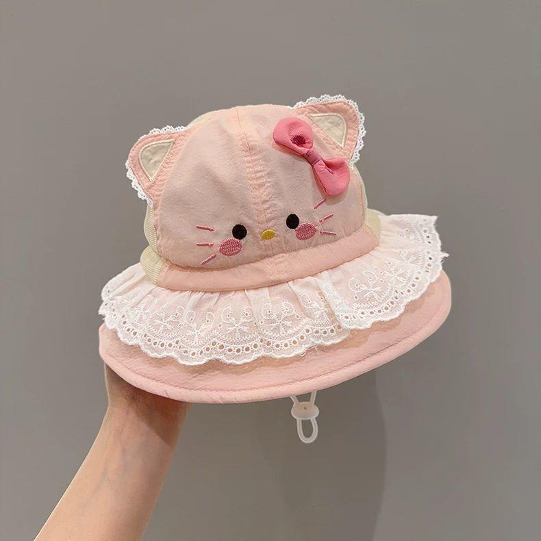 Sweet Princess Bucket Hat for Girls Breathable Mesh Sun Protection Cap Baby Summer Outdoor Fishing Hat