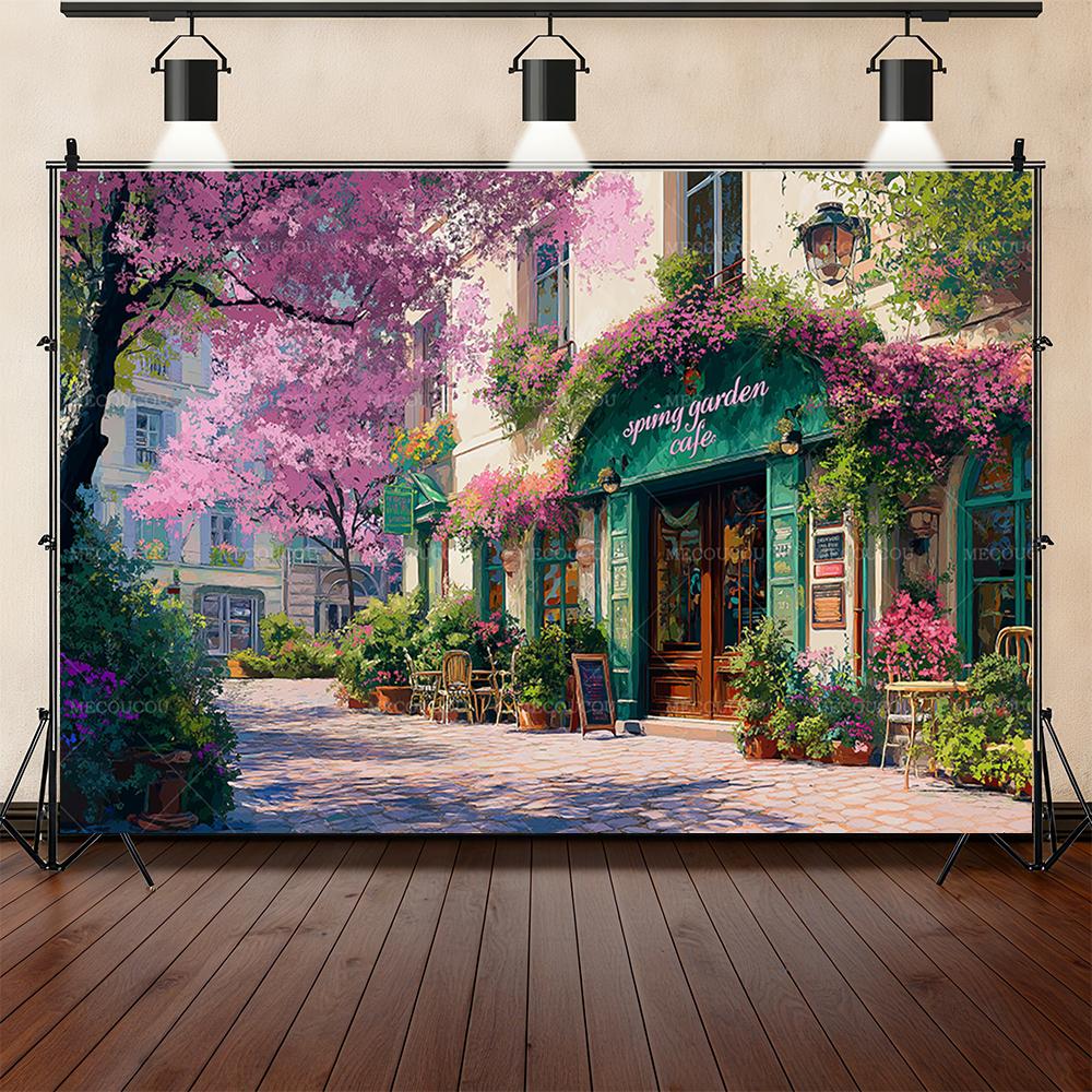 Romantic flower shop street corner theme background birthday party decoration photo studio shooting props sofa bedsideba 163