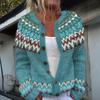 Кардиганы в стиле Fair Isle для женщин, с круглым вырезом, свободного кроя, на пуговицах, объемный свитер, с открытой передней частью, повседневная вязаная куртка на осень