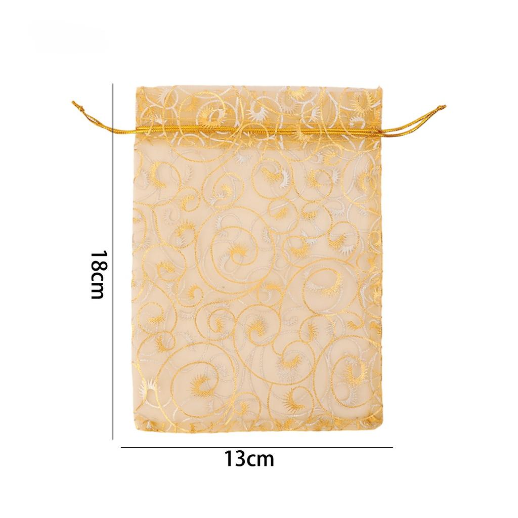 Gold Organza Gift Bags with Drawstring Jewelry Storage Mesh Pouch Candy Packing Bags Wedding Favor Christmas Party Candy Bag