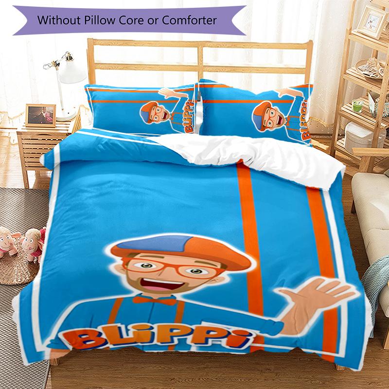 Blippi 3pcs Bedding Set Duvet Cover Closure Includes 1 Duvet Cover & 2 Pillowcases for All Seasons Bedroom Home Dorm Decor