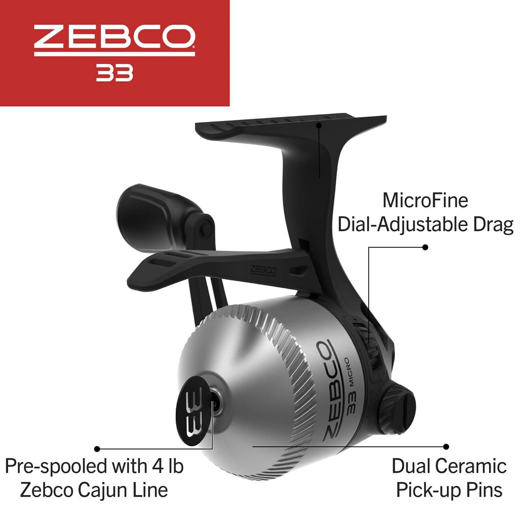 Zebco 33 Micro Trigger Spincast Fishing Reel Size 10 Reel Changeable Right or Left Handed Retrieval Bite Alert All Metal Gear with 4lb Zebco Cajun