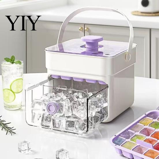 Two-in-one Ice Storage 2-In-1 Tray, Maker And Bin Set, Large Capacity 25-Cell One-click De-icing Tray One-Click Easy Release Cube Maker, for