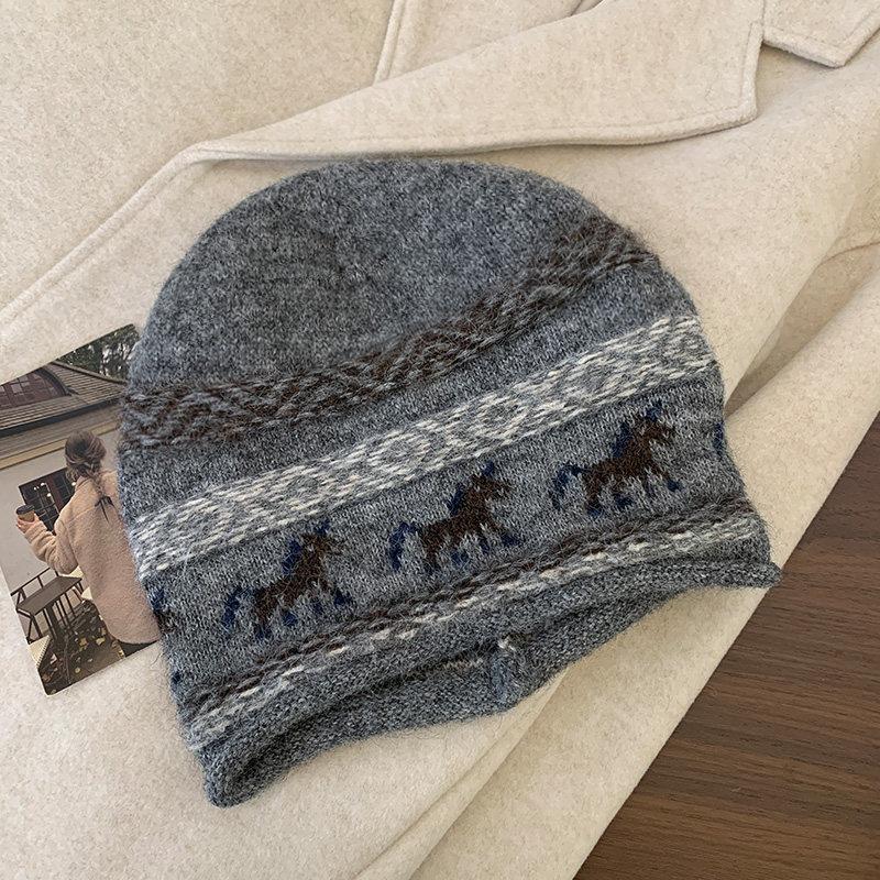 Fair Island retro Year of the Horse cold hat big head circumference women's wool hat warm curled heap hat autumn and winter hat