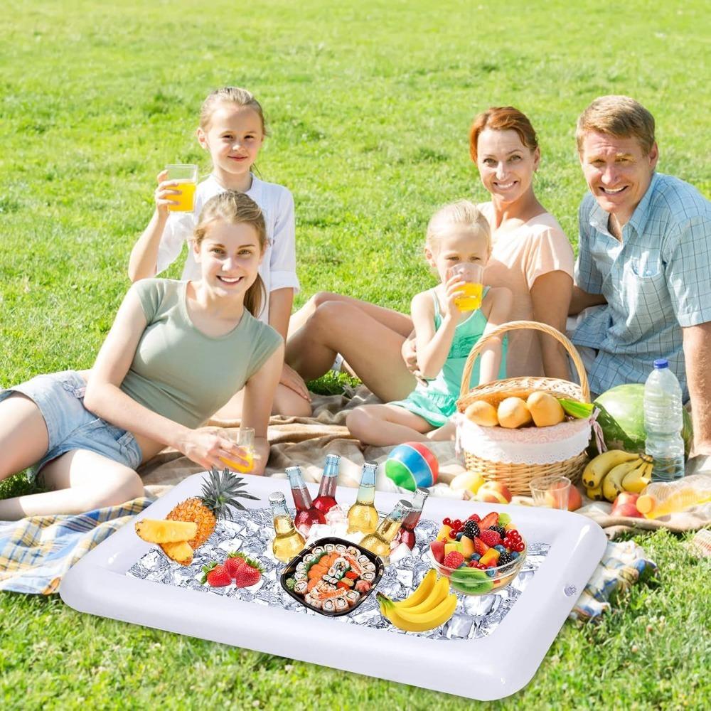 2 шт. Надувной сервировочный бар Салатница под лед Контейнеры для еды и напитков - Принадлежности для барбекю, пикника, вечеринки у бассейна, шведского стола, луау, охладитель