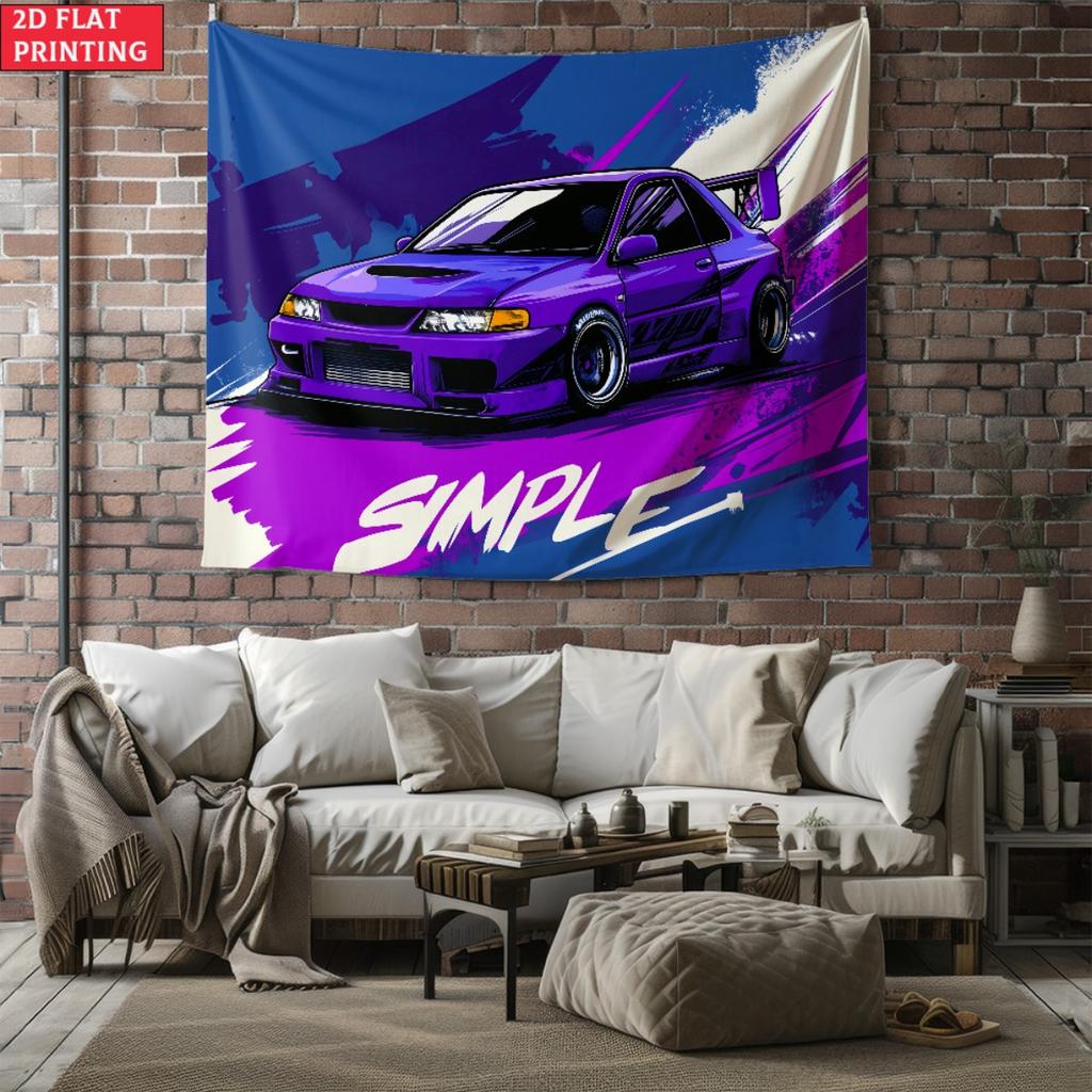 Яркая фиолетовая гобелен JDM спортивного автомобиля, модифицированный дрифт-кар с ПРОСТОЙ цитатой, настенное панно, декор для комнаты автолюбителя