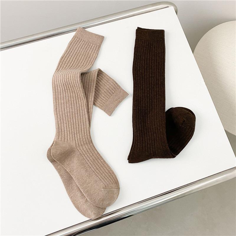 Soft Cotton Long Socks Women Autumn Winter Pure Color Knitted Stocking Skinny Casual Knee High Fluffy Warm Thicken Female Sock