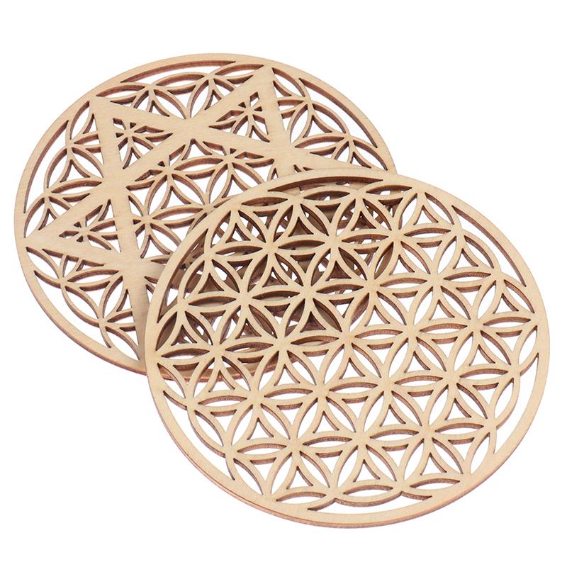 1Pc Creative Chakra Pattern Coaster Wood Flower Of Life Natural Symbol Round