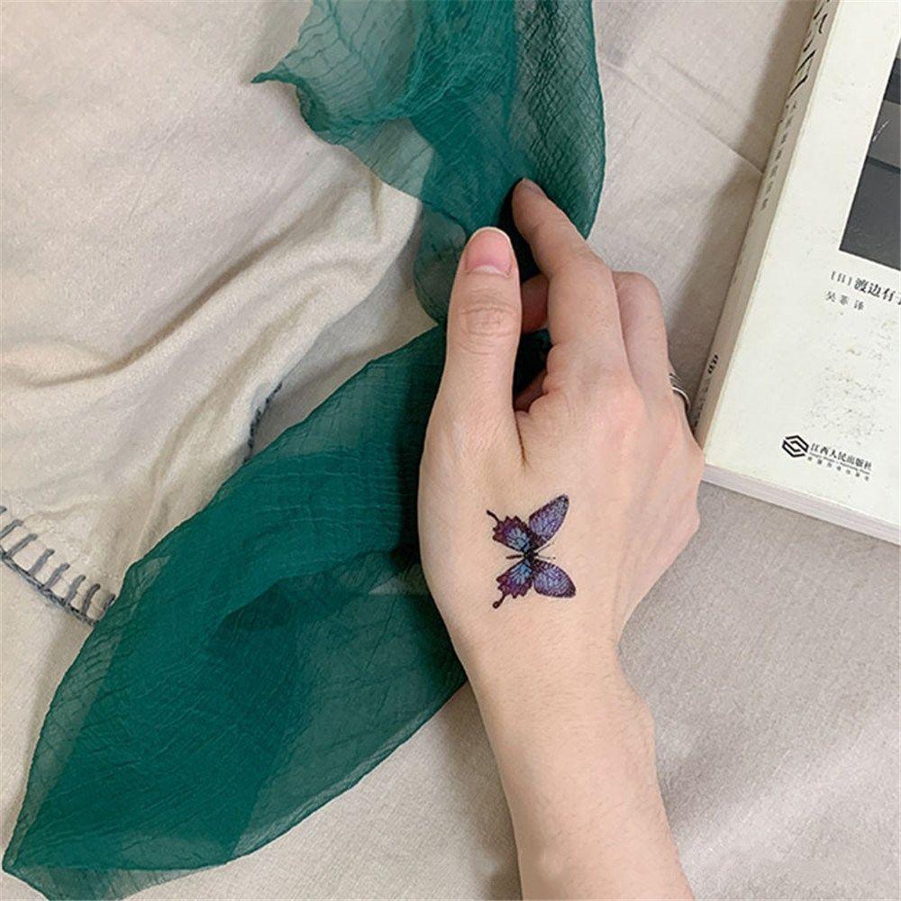 Men Women Temporary Tattoos Waterproof Party Decals Clavicle Blue Butterfly Tattoo Stickers