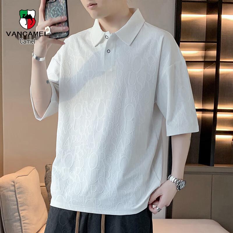 VANCAMEL Men's Casual Jacquard Short Sleeve T-Shirt