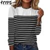 Женские модные повседневные летние блузки и рубашки с круглым вырезом и длинными рукавами в полоску с принтом