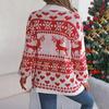 Vintage Christmas Knitwear Cardigan Loose V Neck Sweater Long Sleeve Top Winter Autumn Print Fashion