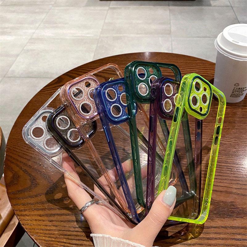 Силиконовый чехол для телефона с блестящей защитой линз для Iphone 14 13 12 11 Pro Max Xr Xs Max 14 Plus, мягкий противоударный бампер, прозрачный чехол